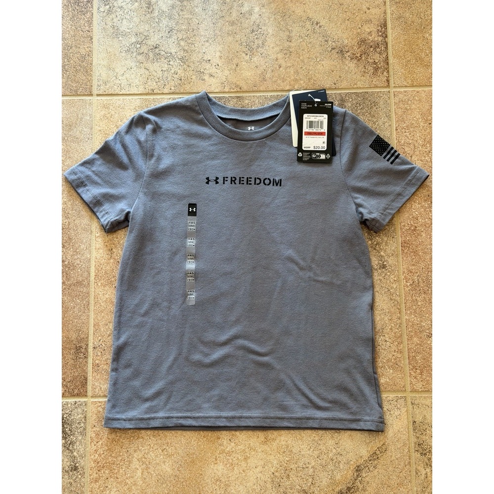 Under Armour Boy's FREEDOM Military Gray Short-Sleeve T-Shirt Size S NWT